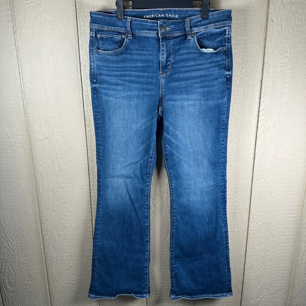 American Eagle Kick Boot Jeans Womens Sz 14R Blue Next Level Stretch Medium Wash